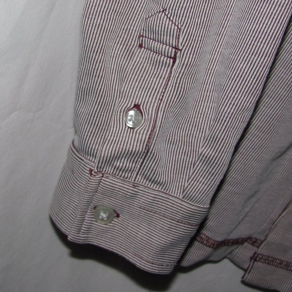 Mens' Linksoul Maroon White Striped Button Front Long Sleeve Shirt Size Medium - Picture 3 of 8